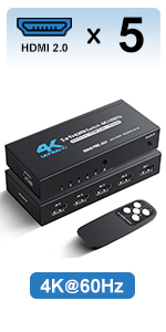 hdmi switch 4K@60Hz 5 in 1 out with remote