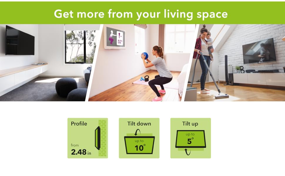 Get more from your living space. Profile from 2.48in, Tilt down up to 10°, Tilt up up to 5°